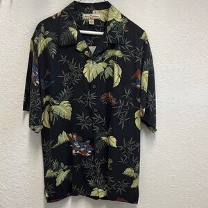Tommy Bahama Black and Green Tropical Shirt